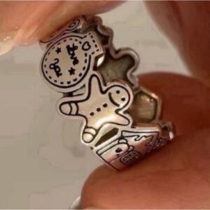 🔥5/$10 Gingerbread man gingerbread house ring NEW silvertone fashion cocktail